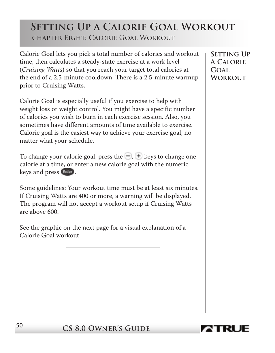 Setting up a calorie goal workout | True Fitness CS8 User Manual | Page 45 / 97