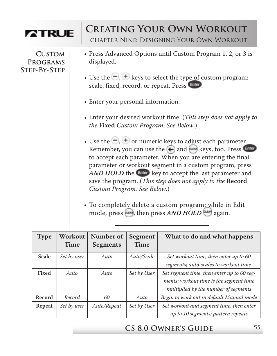 Creating your own workout | True Fitness CS8 User Manual | Page 49 / 97