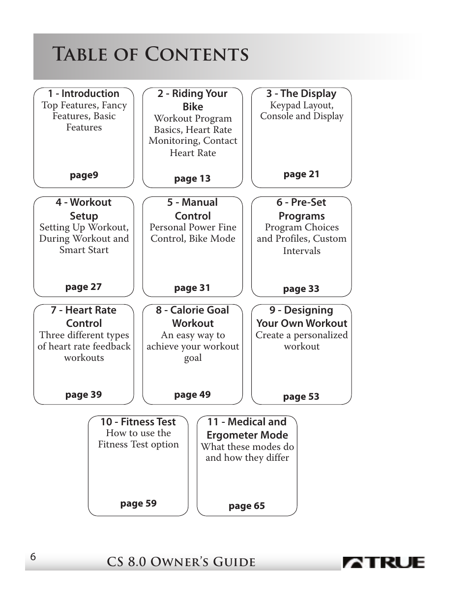 True Fitness CS8 User Manual | Page 5 / 97