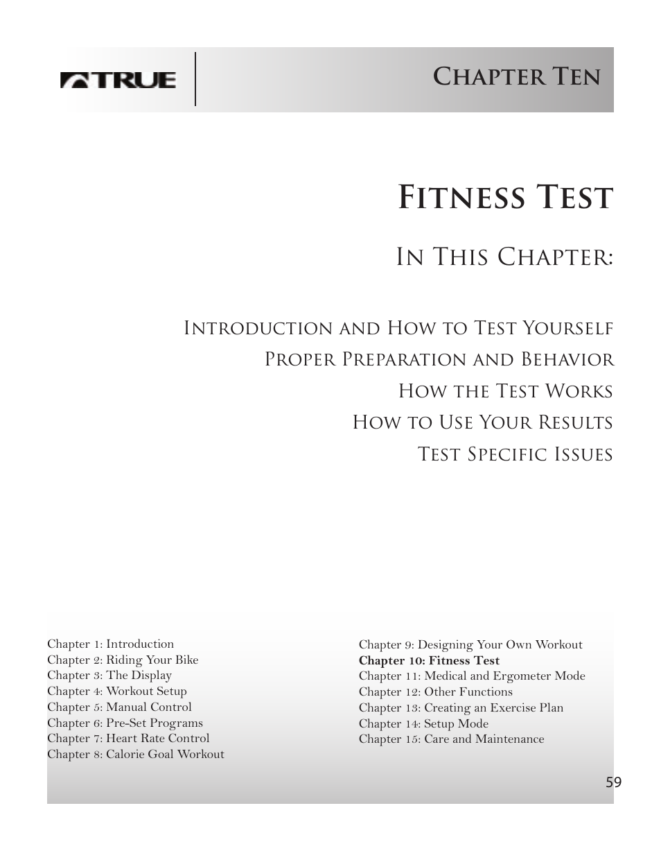 Fitness test, Chapter ten | True Fitness CS8 User Manual | Page 52 / 97