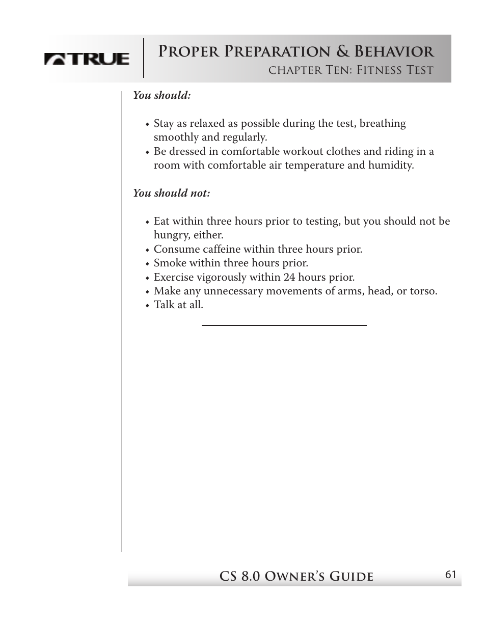 Proper preparation & behavior | True Fitness CS8 User Manual | Page 54 / 97