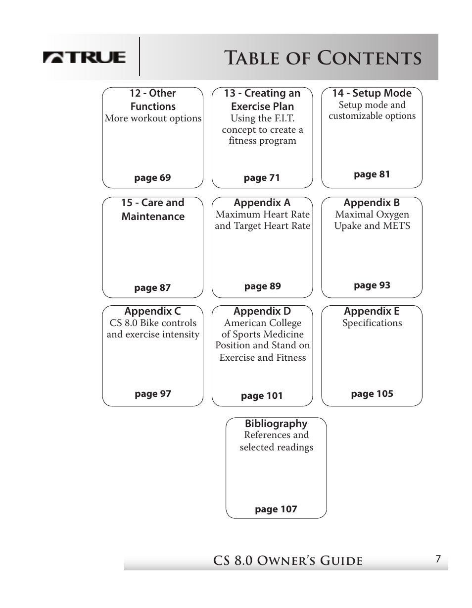 True Fitness CS8 User Manual | Page 6 / 97