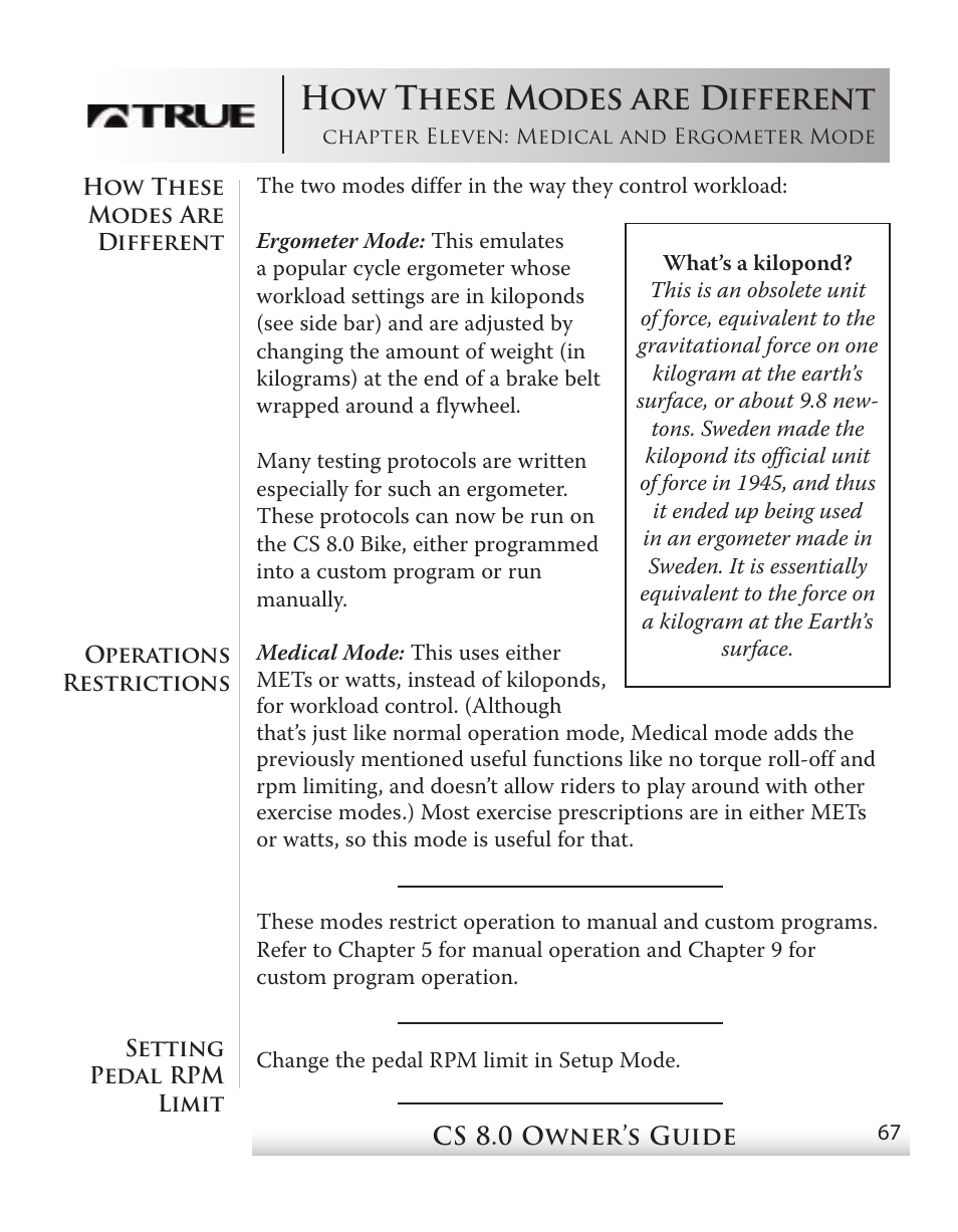 How these modes are different | True Fitness CS8 User Manual | Page 60 / 97