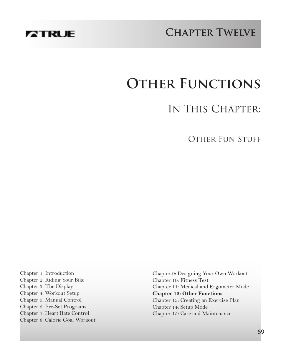 Other functions, Chapter twelve | True Fitness CS8 User Manual | Page 61 / 97