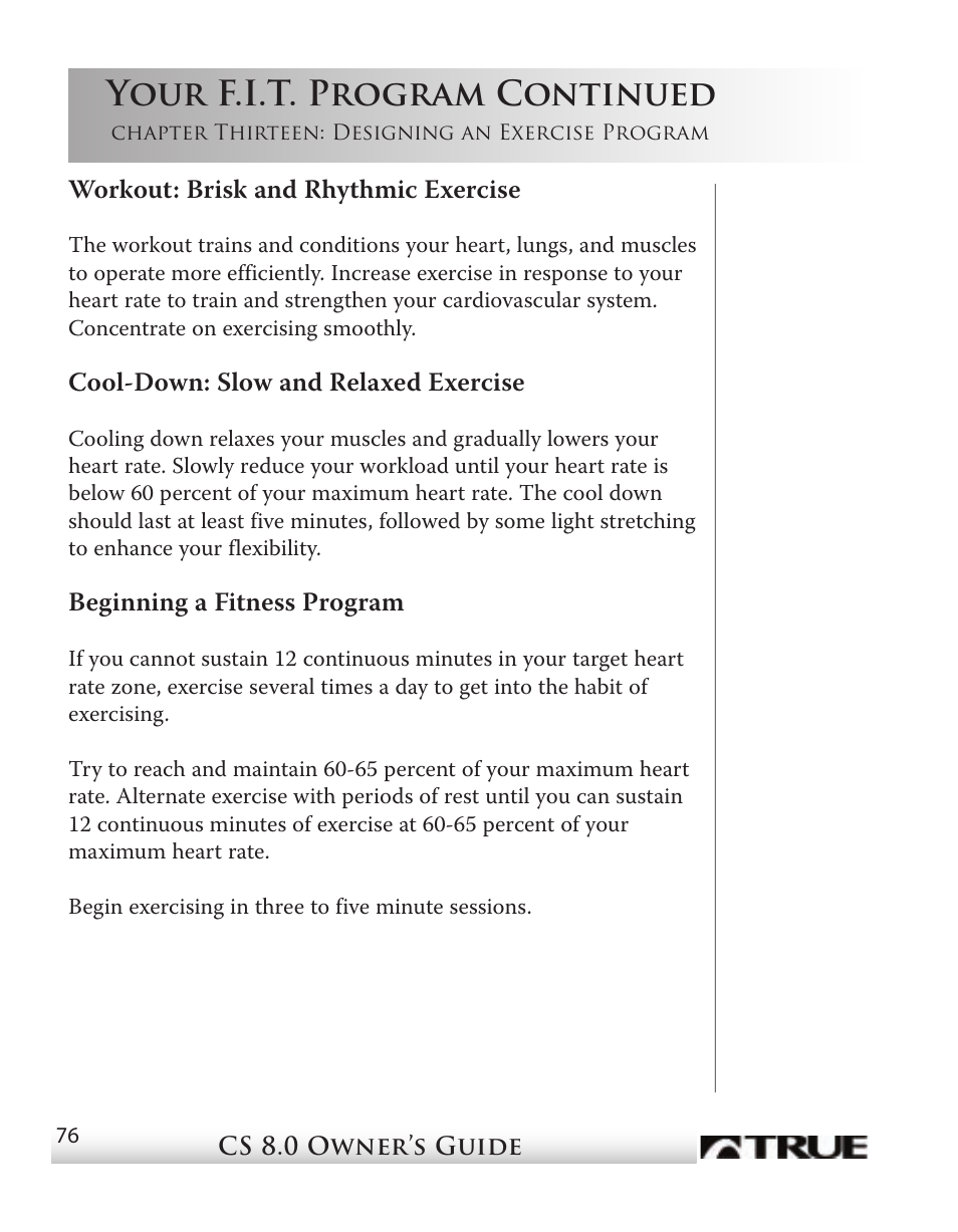 Your f.i.t. program continued | True Fitness CS8 User Manual | Page 68 / 97