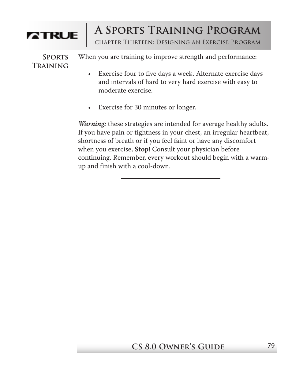 A sports training program | True Fitness CS8 User Manual | Page 71 / 97