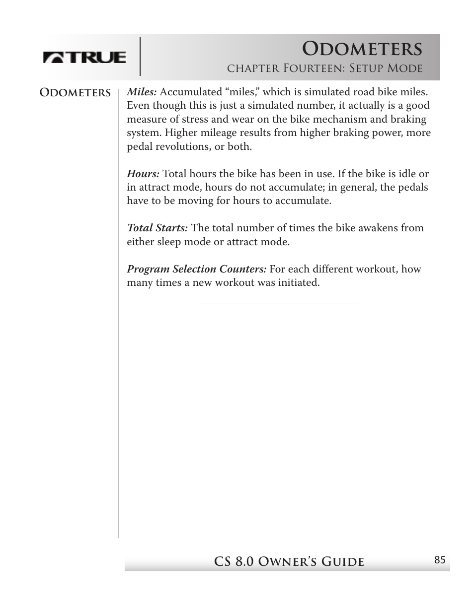 Odometers | True Fitness CS8 User Manual | Page 76 / 97