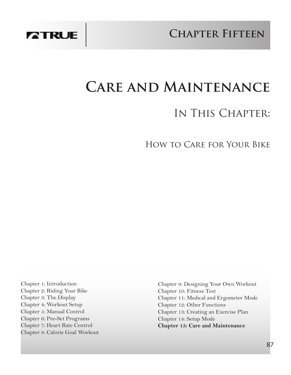 Care and maintenance, Chapter fifteen | True Fitness CS8 User Manual | Page 77 / 97