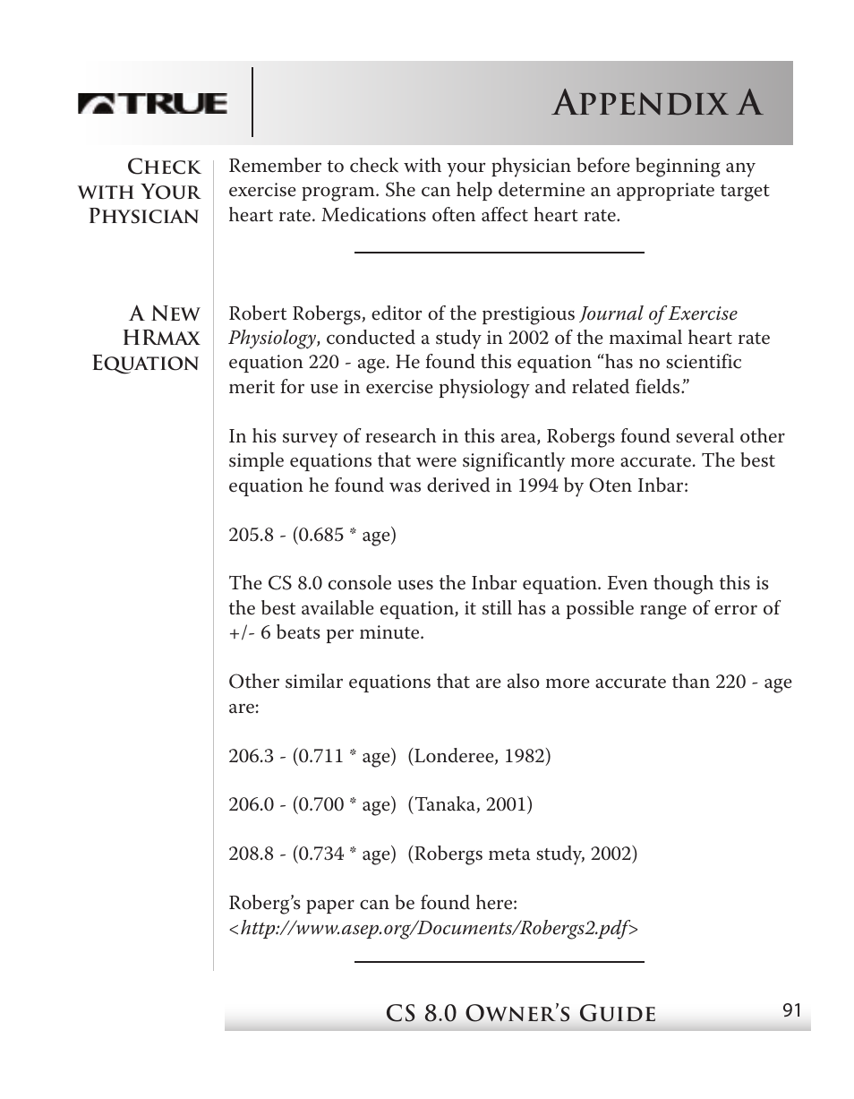 Appendix a | True Fitness CS8 User Manual | Page 81 / 97