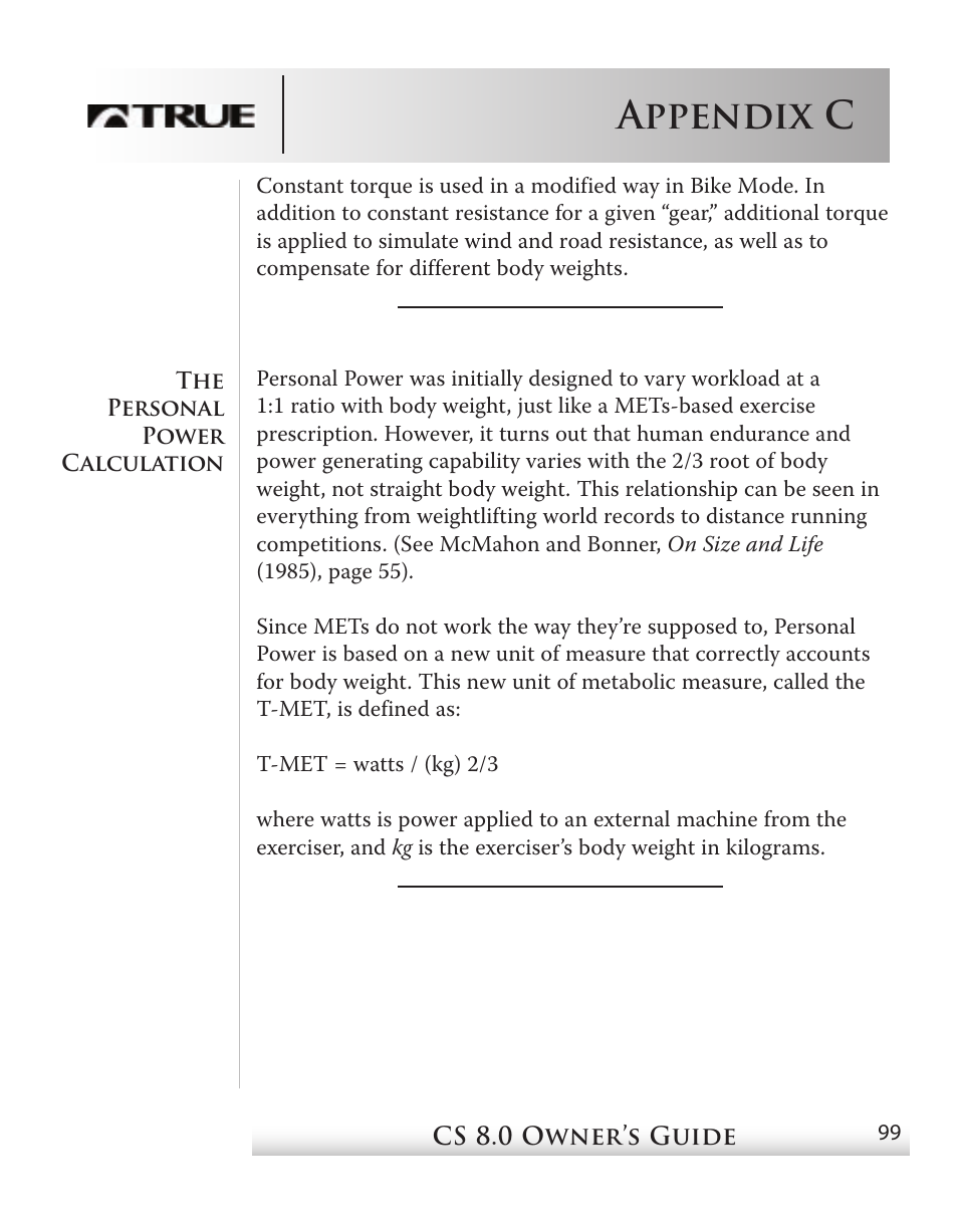 Appendix c | True Fitness CS8 User Manual | Page 87 / 97