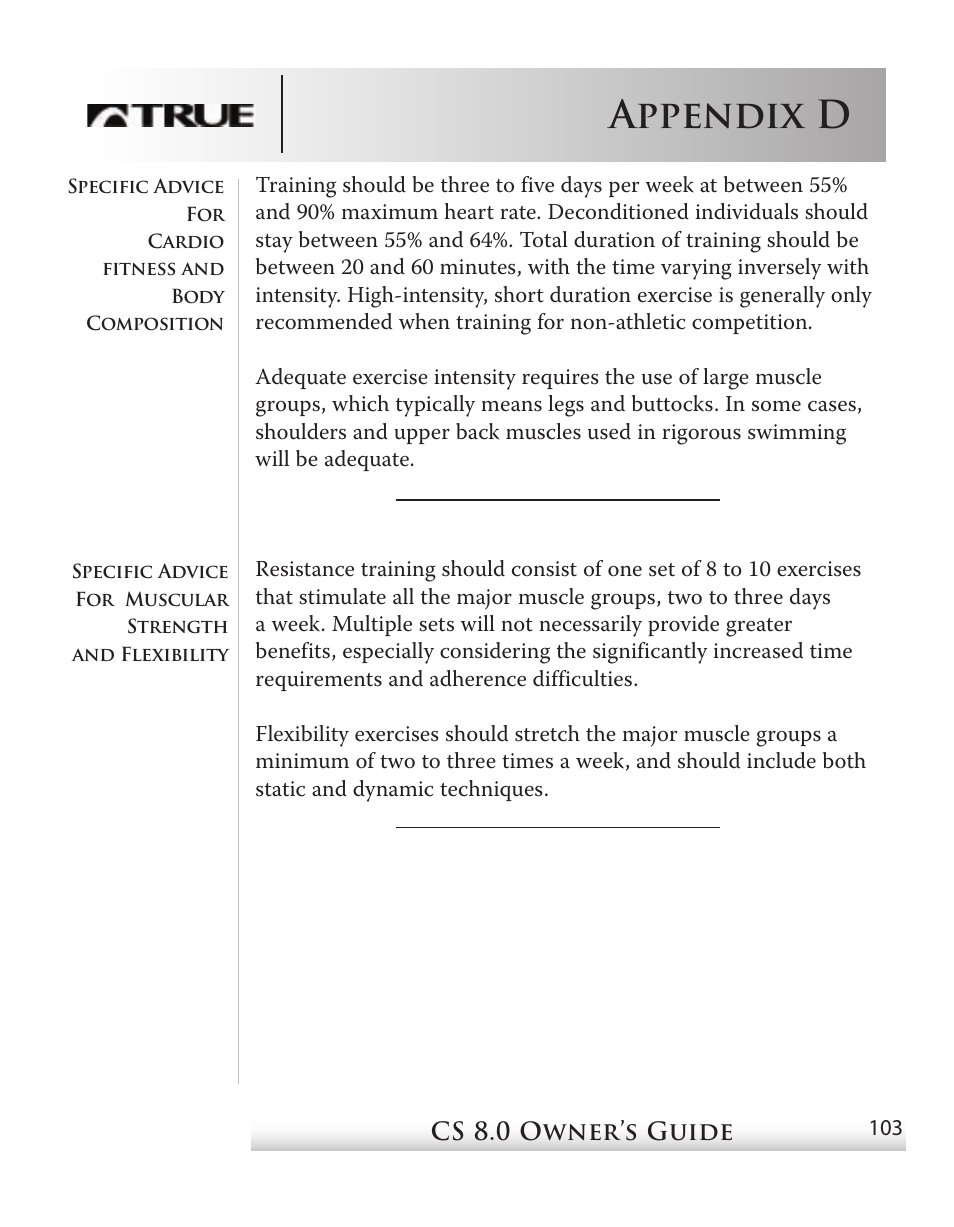 Appendix d | True Fitness CS8 User Manual | Page 90 / 97