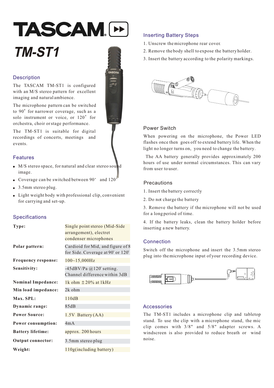 Tascam TM-ST1 User Manual | 1 page