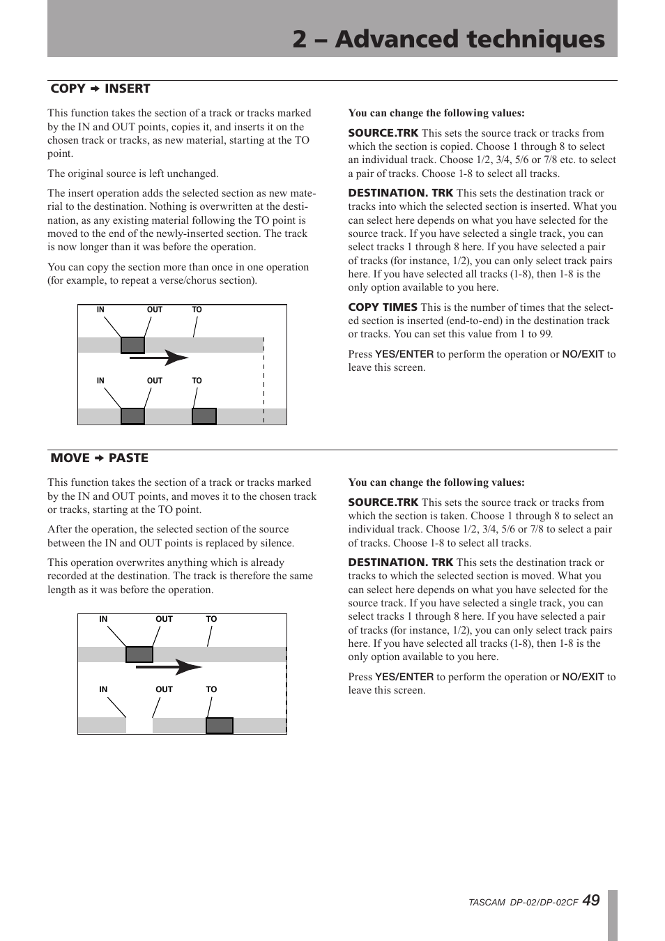 Copy insert, Move paste, Copy | Insert, Move, Paste, Important safety instructions, 2 – advanced techniques | Tascam DP-02 User Manual | Page 49 / 80