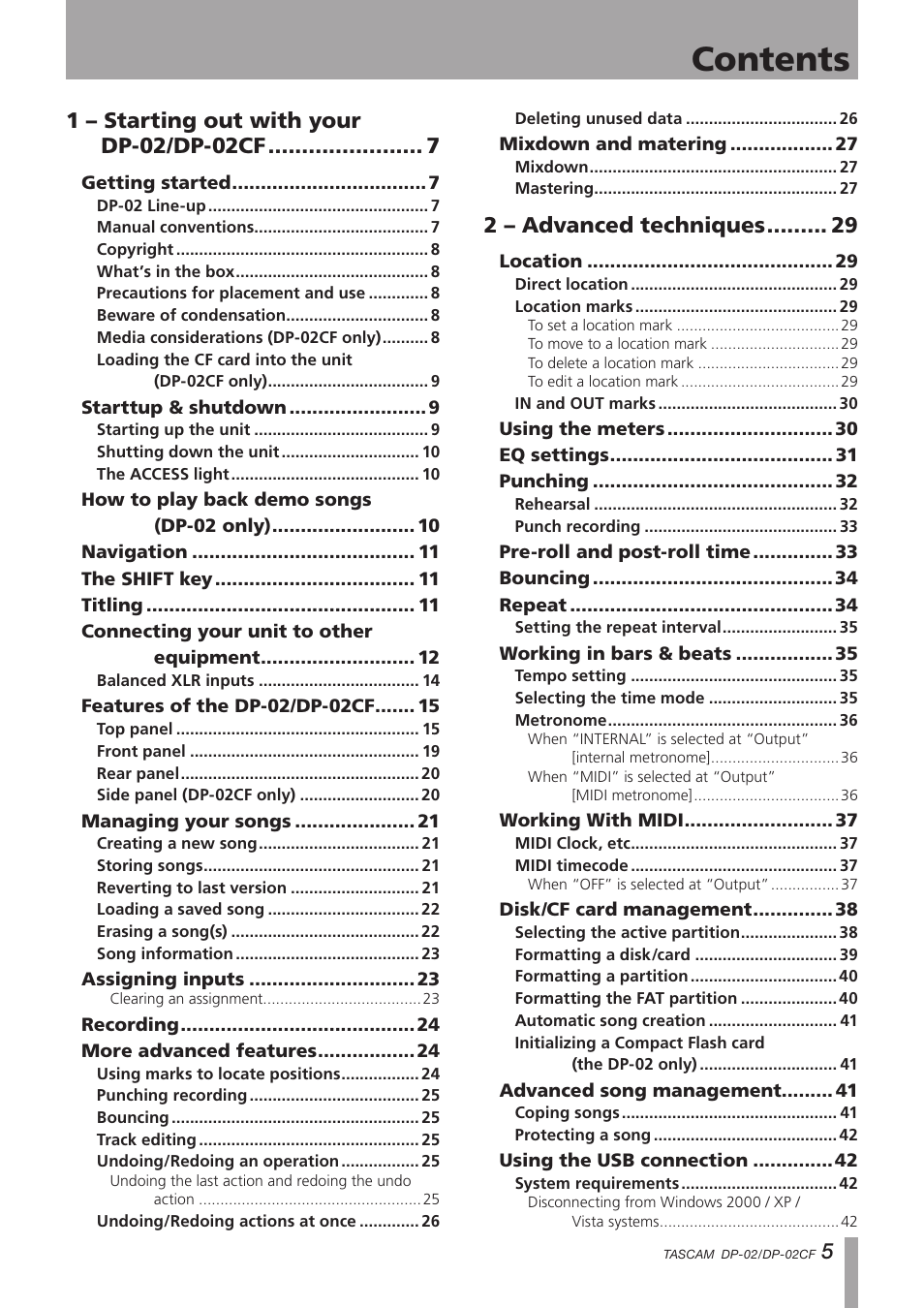 Tascam DP-02 User Manual | Page 5 / 80