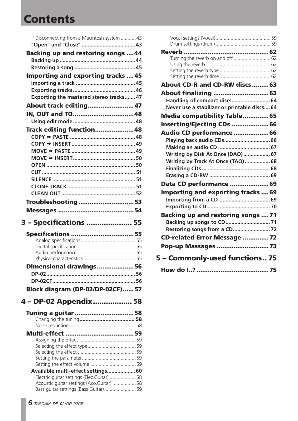 Tascam DP-02 User Manual | Page 6 / 80