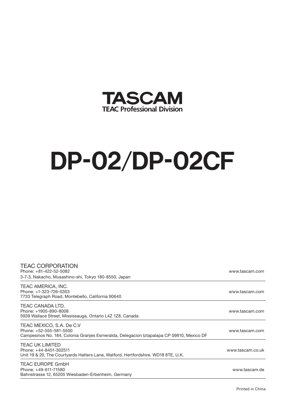 Dp-02/dp-02cf | Tascam DP-02 User Manual | Page 80 / 80