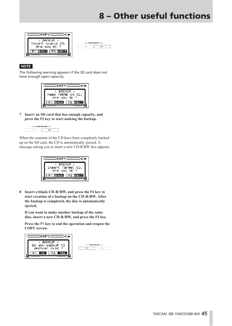 8 – other useful functions | Tascam BB-800 User Manual | Page 45 / 52