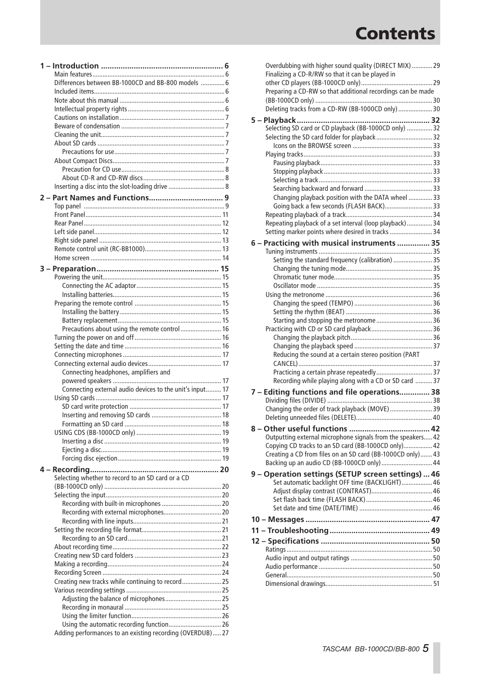Tascam BB-800 User Manual | Page 5 / 52