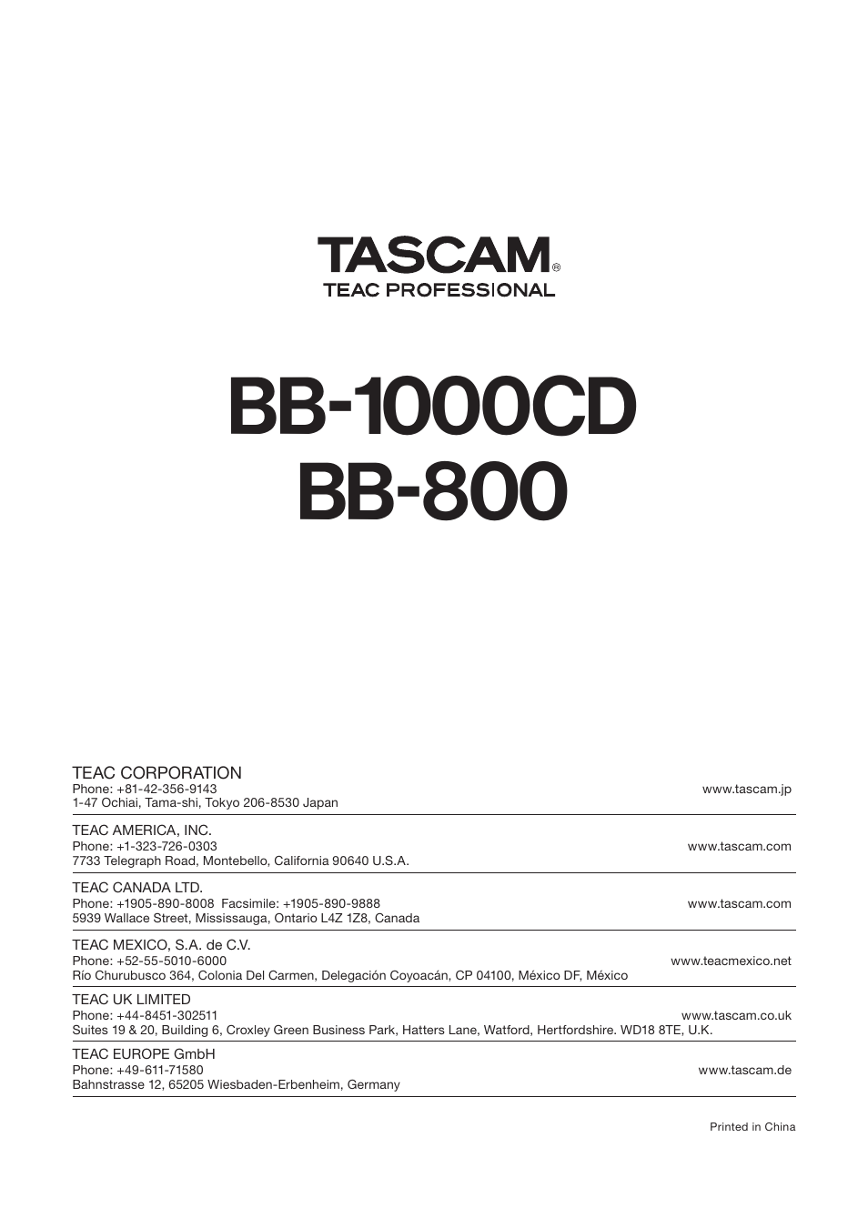 Tascam BB-800 User Manual | Page 52 / 52