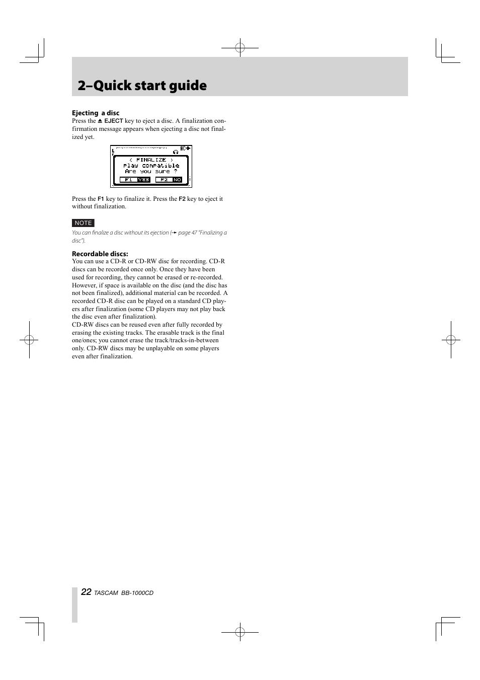 2–quick start guide | Tascam BB-1000CD User Manual | Page 22 / 56