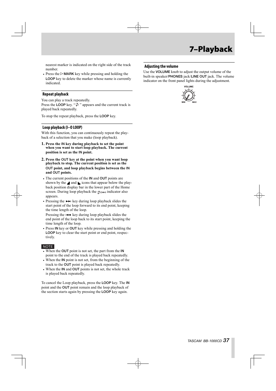 7–playback | Tascam BB-1000CD User Manual | Page 37 / 56