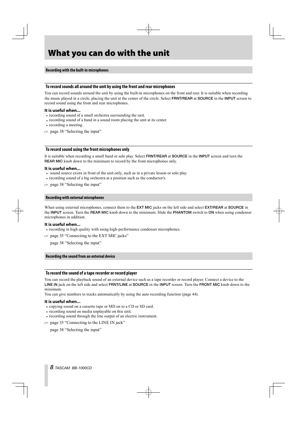 What you can do with the unit | Tascam BB-1000CD User Manual | Page 8 / 56