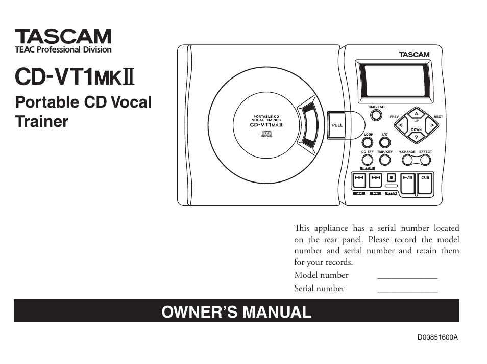 Tascam CD-VT1MKII User Manual | 24 pages