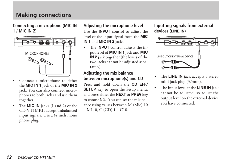 Making connections | Tascam CD-VT1MKII User Manual | Page 12 / 24