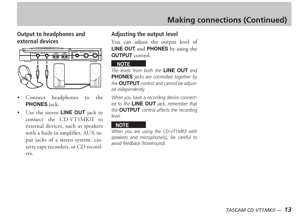 Making connections (continued) | Tascam CD-VT1MKII User Manual | Page 13 / 24