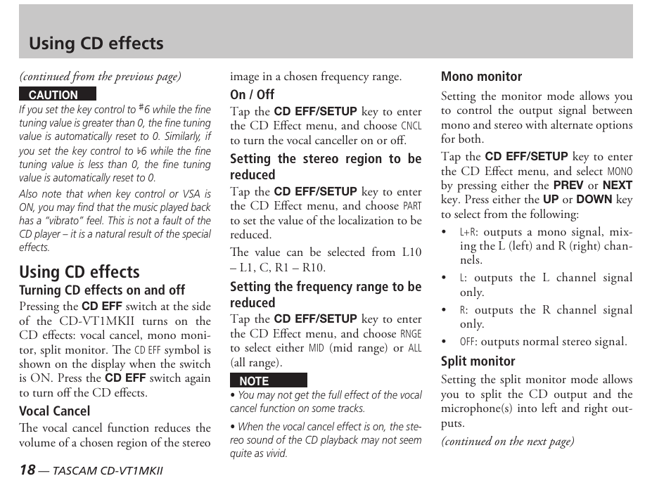 Using cd effects | Tascam CD-VT1MKII User Manual | Page 18 / 24