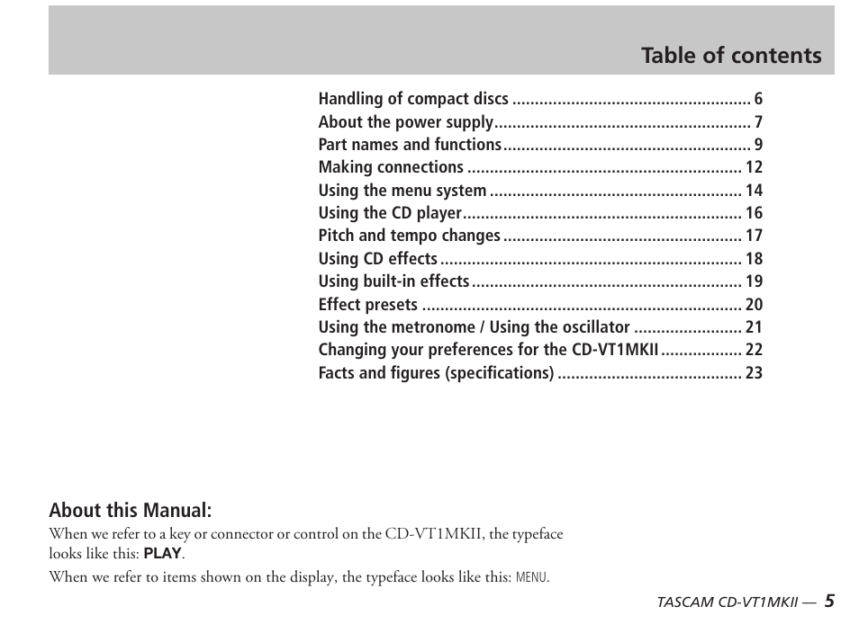 Tascam CD-VT1MKII User Manual | Page 5 / 24