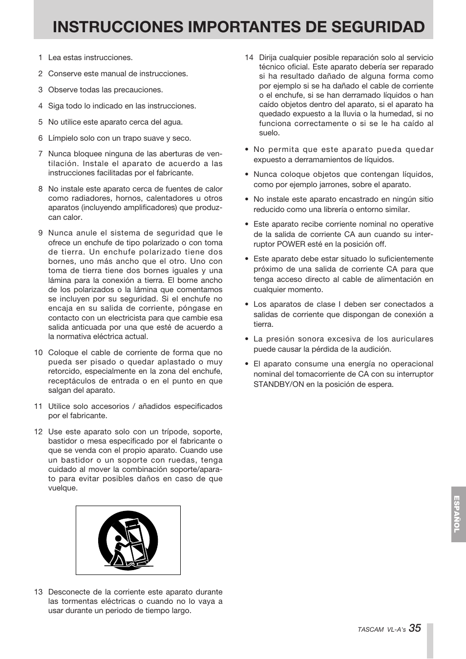 Instrucciones importantes de seguridad | Tascam VL-A8/LF-S8 User Manual | Page 35 / 56