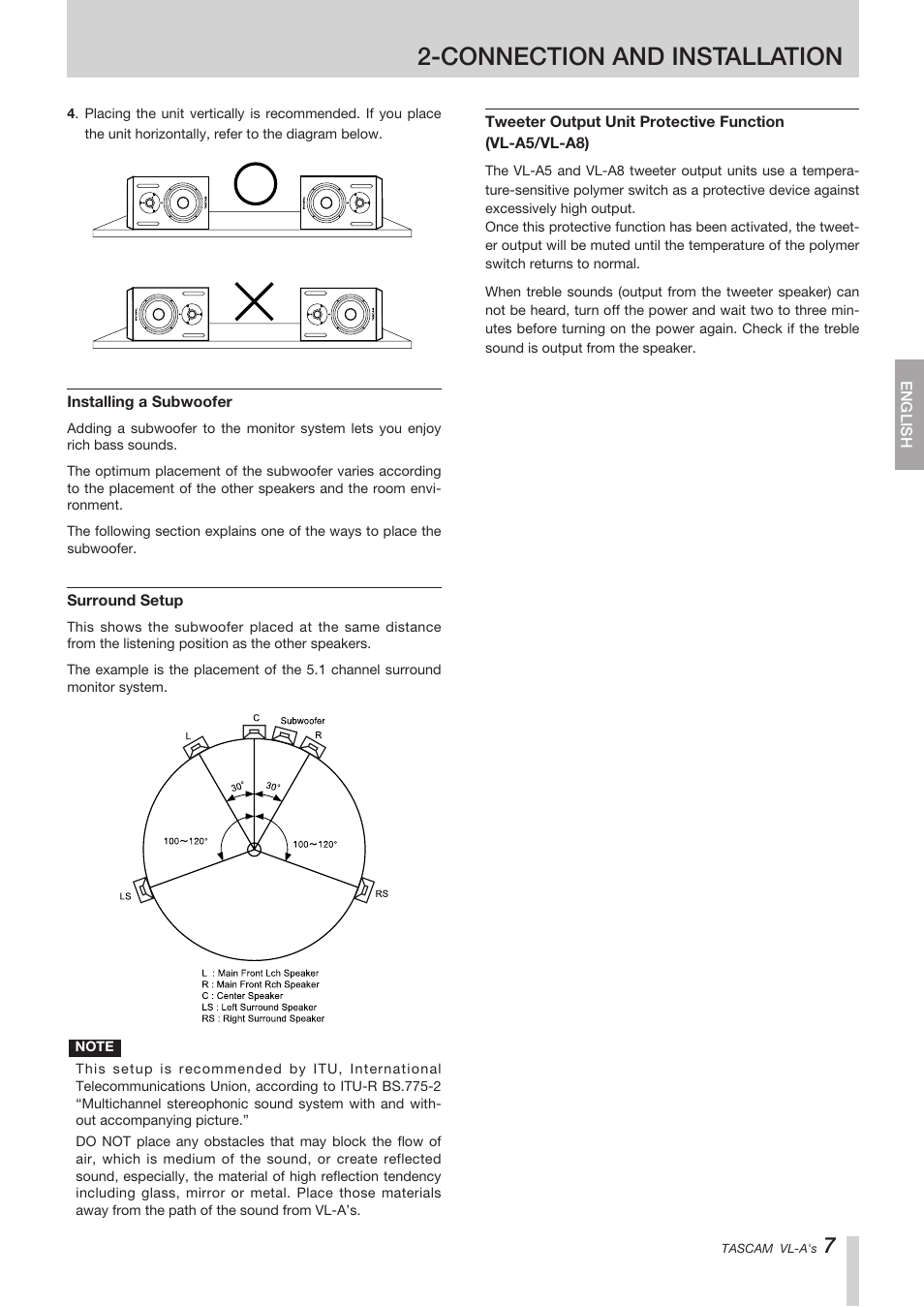 Connection and installation | Tascam VL-A8/LF-S8 User Manual | Page 7 / 56