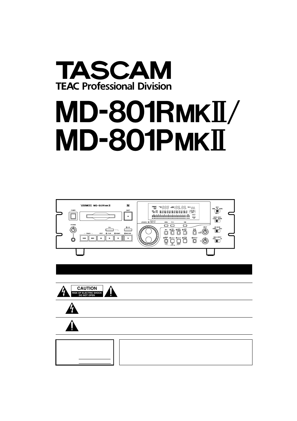 Tascam MD-801R/P Mk II User Manual | 52 pages
