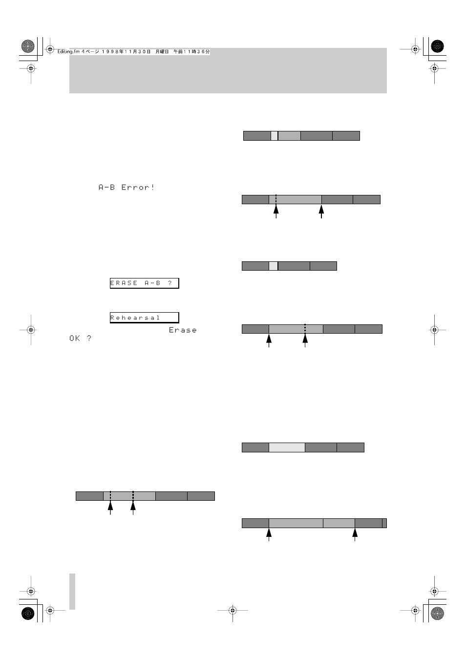 1 normal a-b erase, 2 erasing to the end of a track, 3 erasing from the start of a track | 4 erasing more than one track at a time, 5 - a and b point erase operations | Tascam MD-801R/P Mk II User Manual | Page 36 / 52