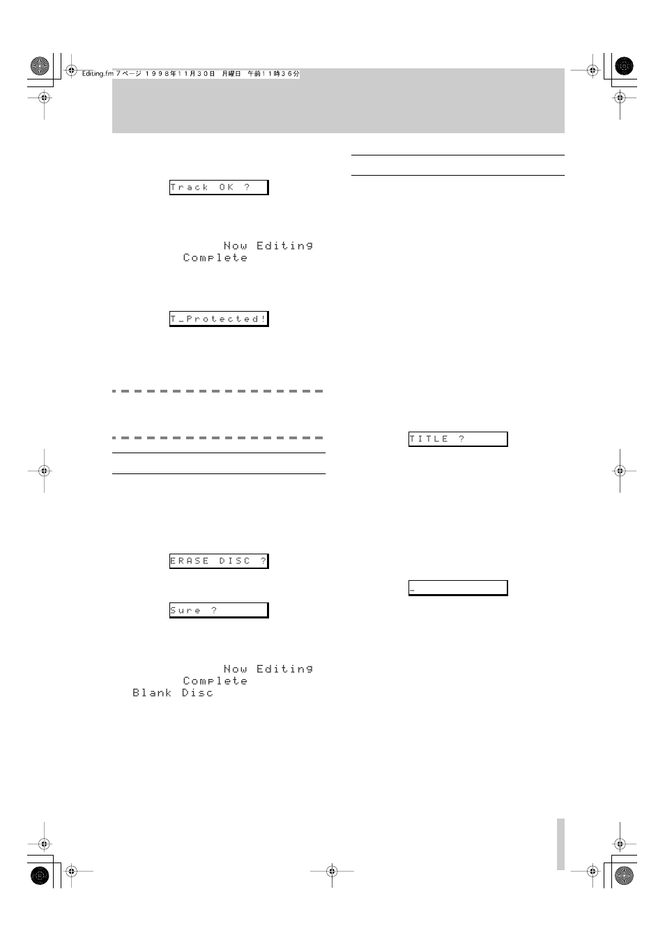 10 erasing a complete disc, 11 track and disc title entry, 5 - erasing a complete disc | 10erasing a complete disc, 11track and disc title entry | Tascam MD-801R/P Mk II User Manual | Page 39 / 52