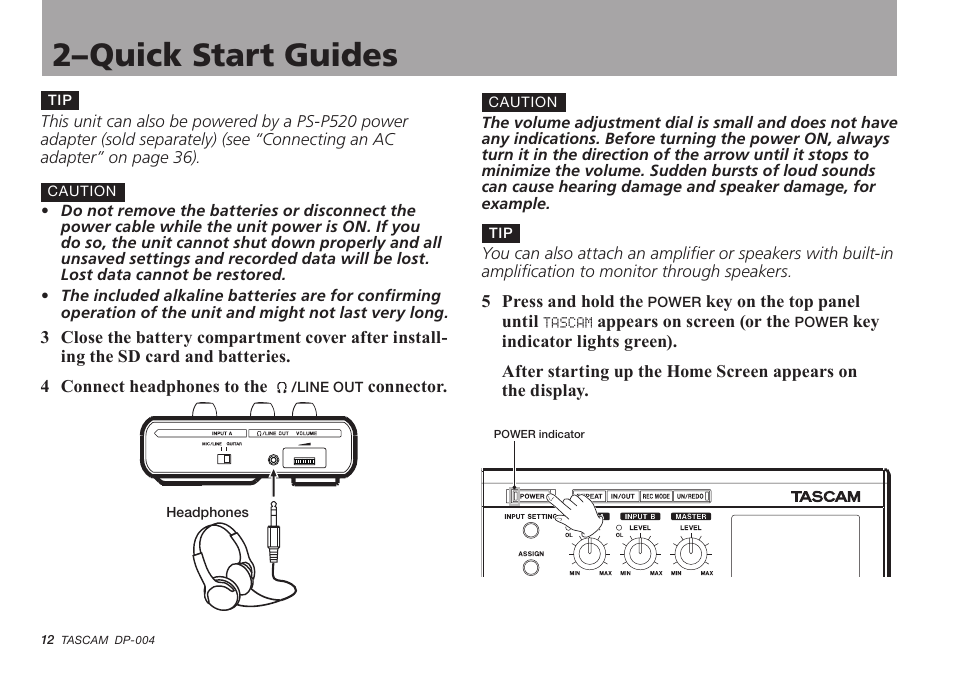2–quick start guides | Tascam DP-004 User Manual | Page 12 / 112