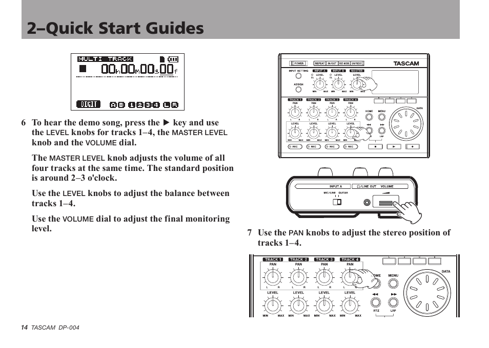 2–quick start guides | Tascam DP-004 User Manual | Page 14 / 112