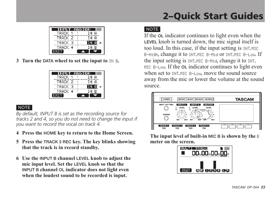 2–quick start guides | Tascam DP-004 User Manual | Page 23 / 112