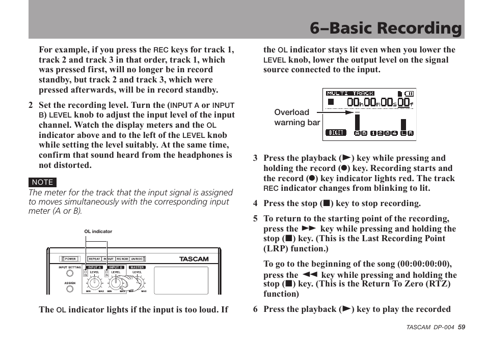 6–basic recording | Tascam DP-004 User Manual | Page 59 / 112