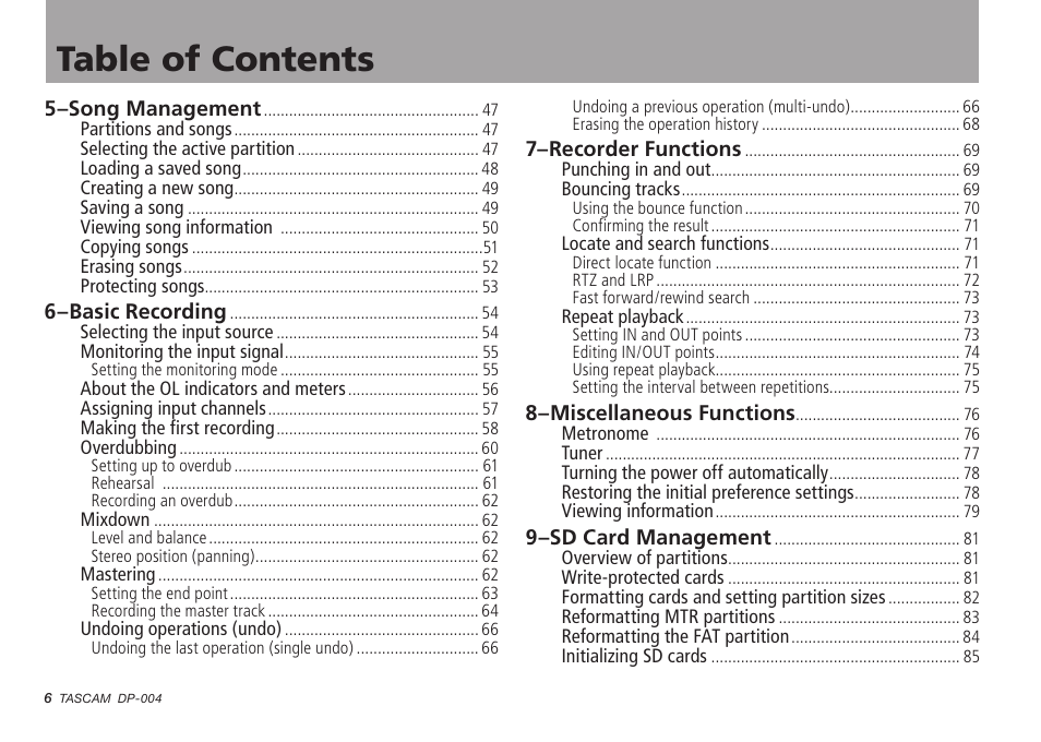 Tascam DP-004 User Manual | Page 6 / 112