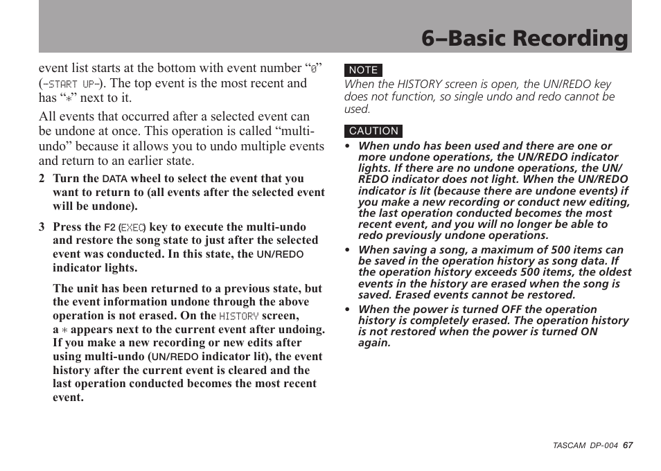 6–basic recording | Tascam DP-004 User Manual | Page 67 / 112