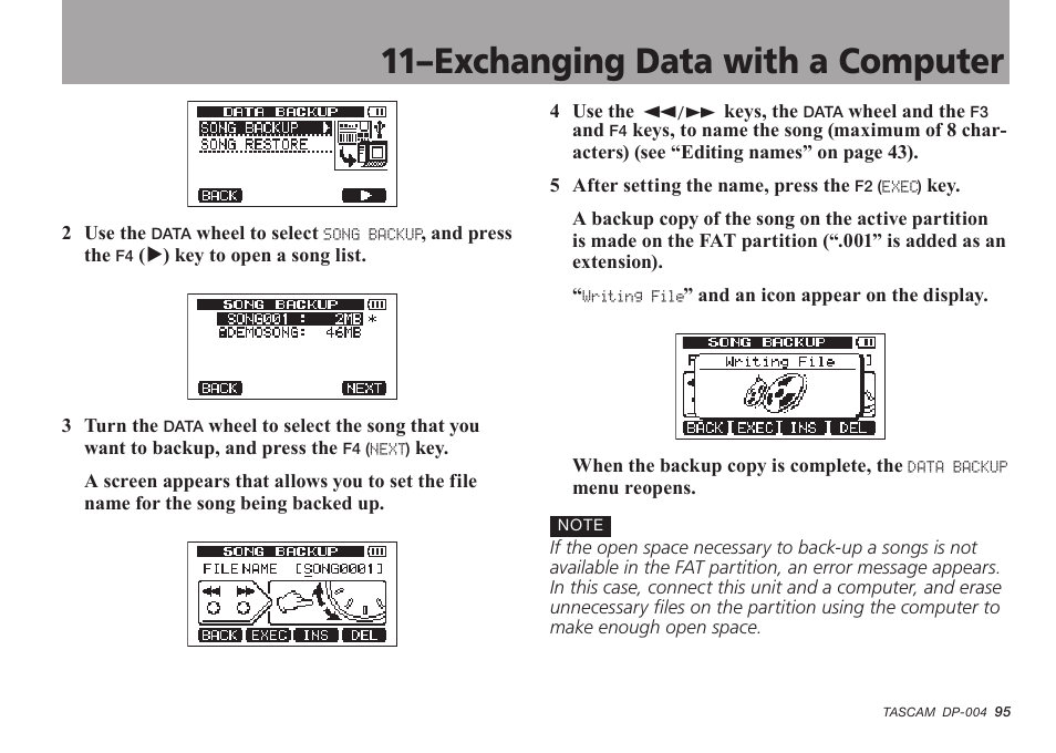 11–exchanging data with a computer | Tascam DP-004 User Manual | Page 95 / 112