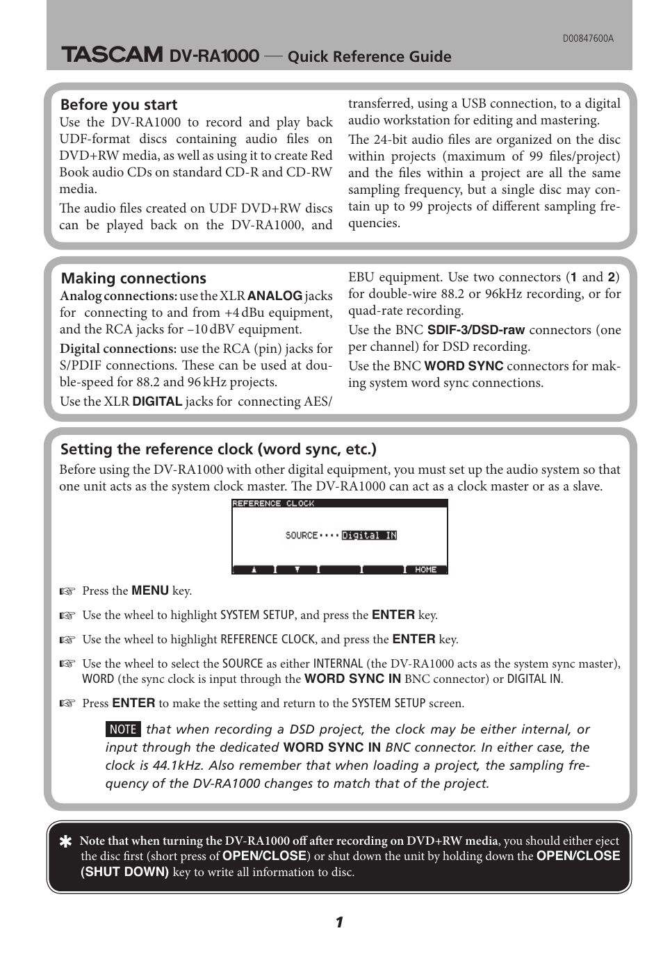 Tascam DV-RA1000 User Manual | 4 pages