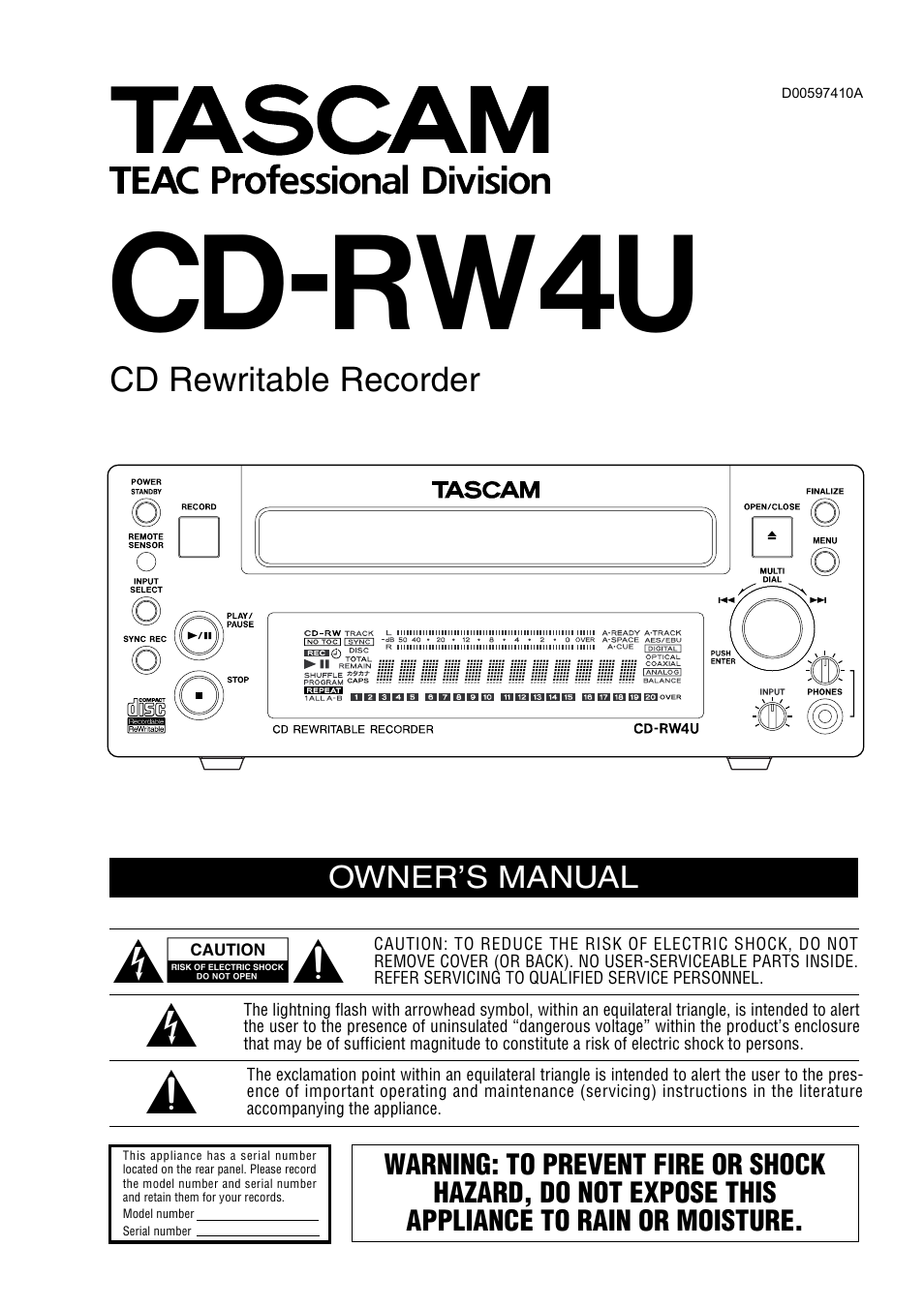 Tascam CD-RW4U User Manual | 32 pages