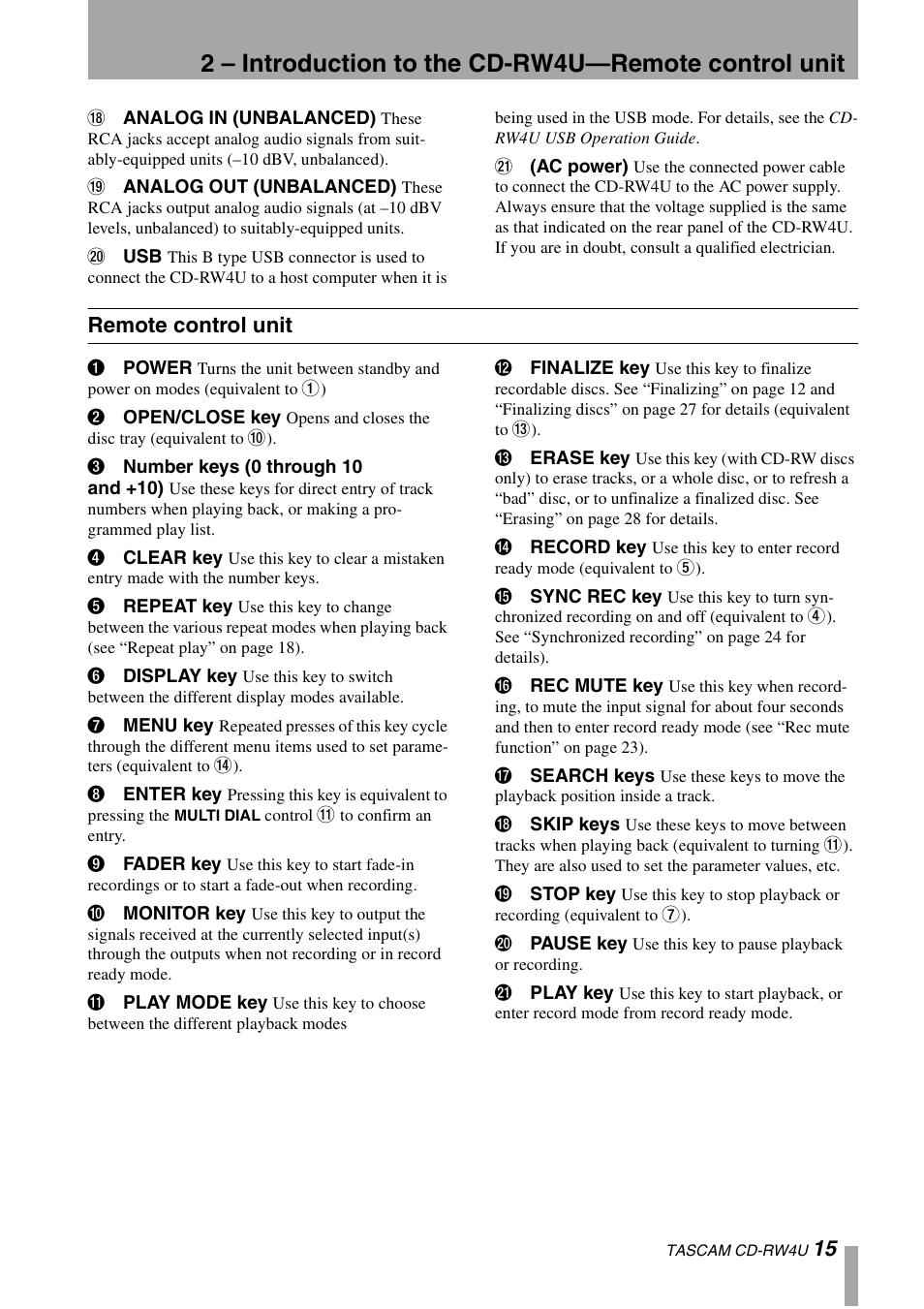 To c, Remote control unit | Tascam CD-RW4U User Manual | Page 15 / 32
