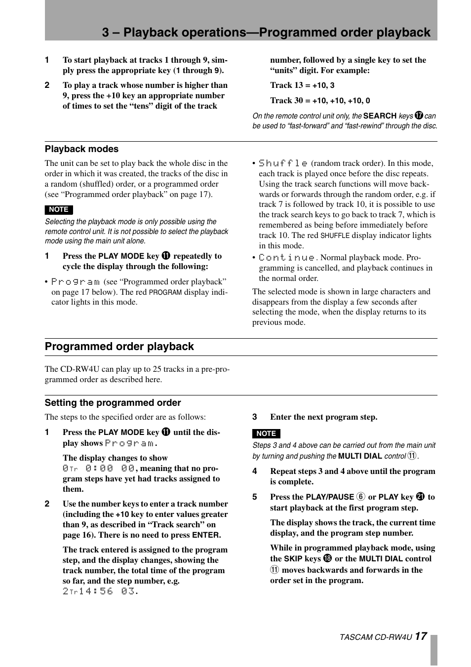 3 – playback operations—programmed order playback, Programmed order playback | Tascam CD-RW4U User Manual | Page 17 / 32