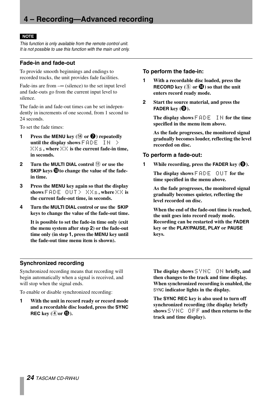 4 – recording—advanced recording | Tascam CD-RW4U User Manual | Page 24 / 32