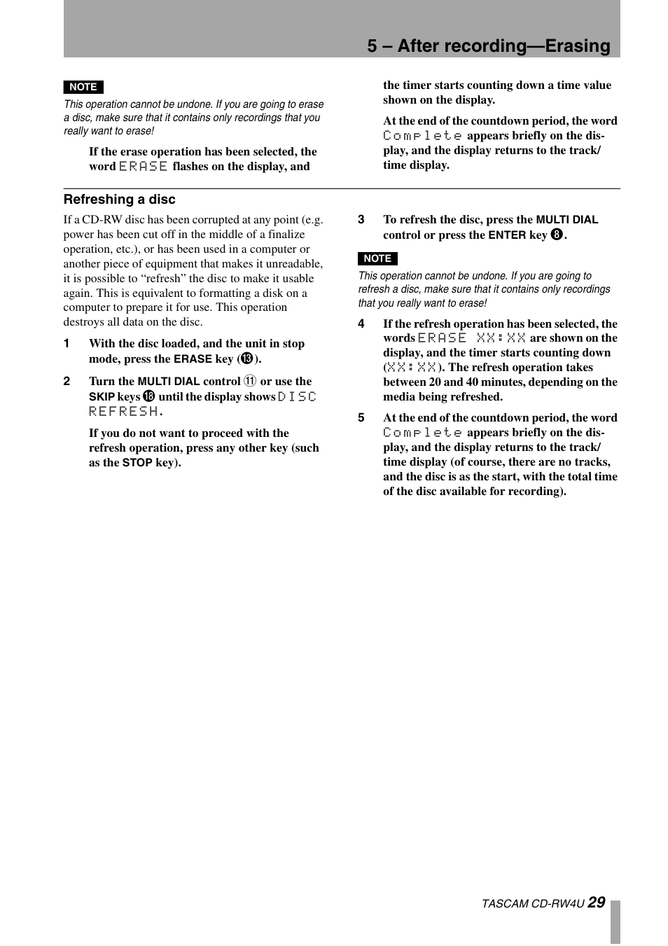 5 – after recording—erasing | Tascam CD-RW4U User Manual | Page 29 / 32