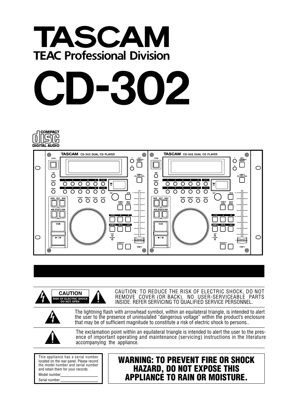 Tascam CD-302 User Manual | 32 pages